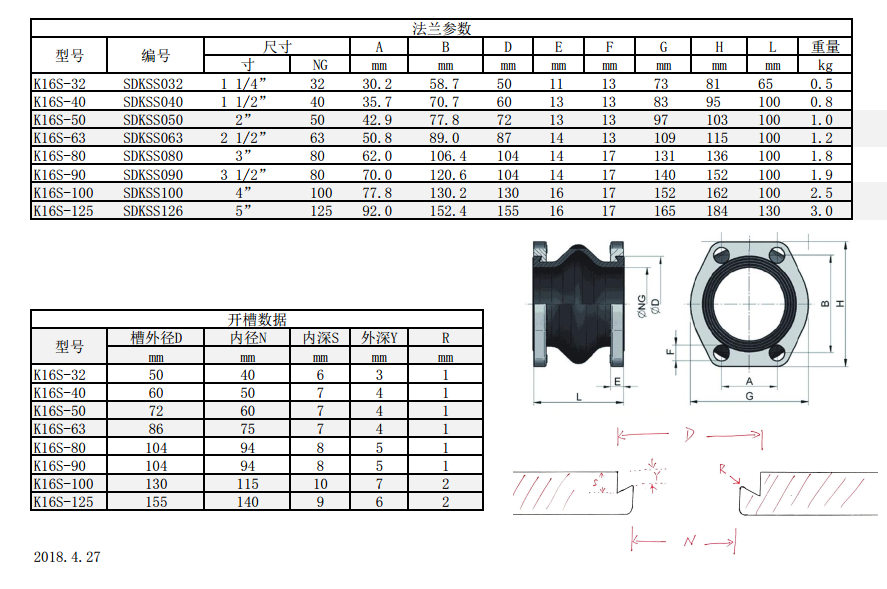 菱形法蘭橡膠接頭型號(hào)參數(shù)表